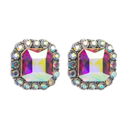 1 Pair Luxurious Shiny Square Plating Inlay Alloy Rhinestones Glass Ear Studs