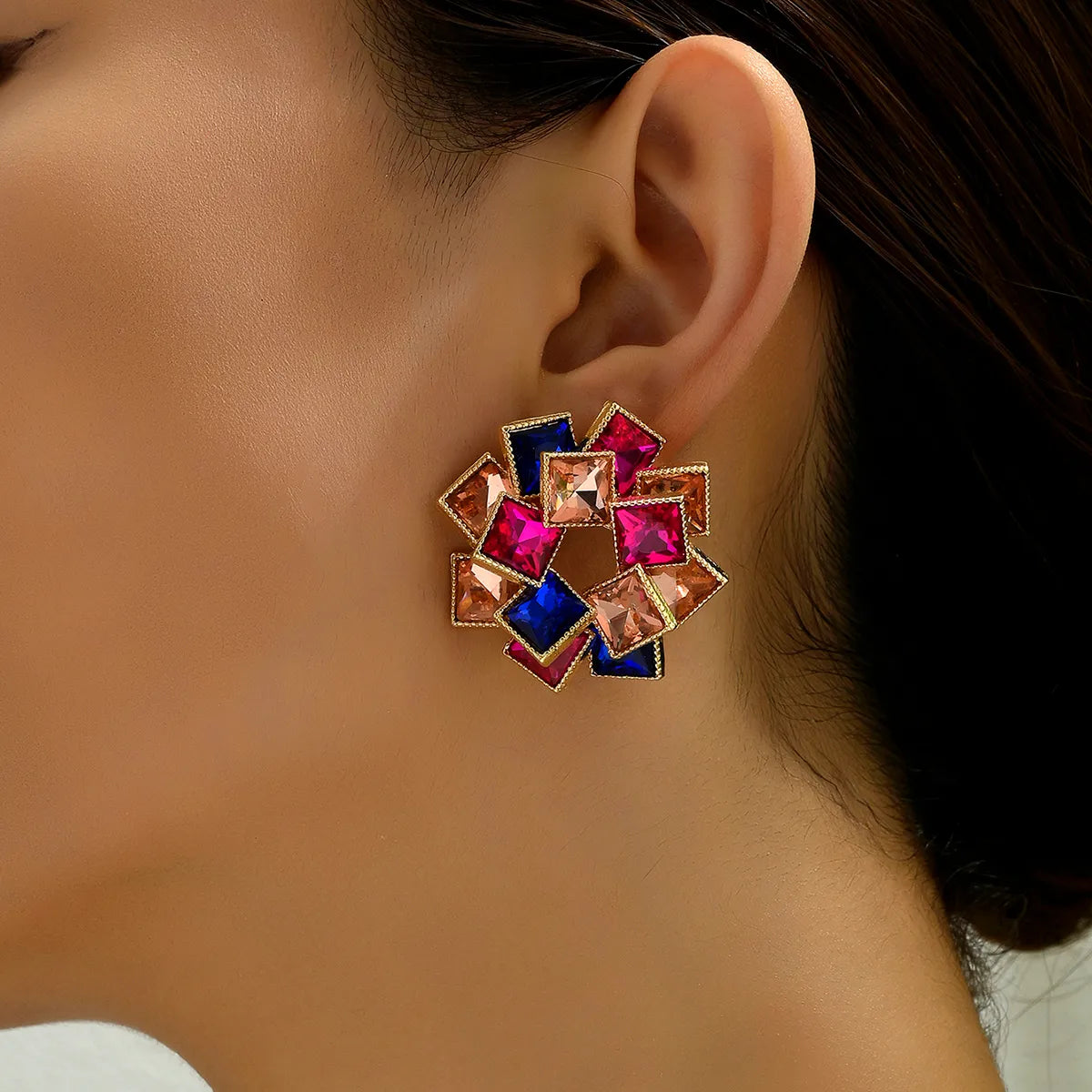 1 Pair Luxurious Shiny Square Plating Inlay Alloy Rhinestones Glass Stone Zircon 18k Gold Plated Ear Studs