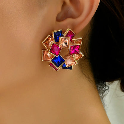 1 Pair Luxurious Shiny Square Plating Inlay Alloy Rhinestones Glass Stone Zircon 18k Gold Plated Ear Studs