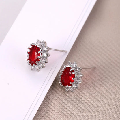 1 Pair Luxurious Shiny SUNFLOWER (Jz001) Inlay Copper Zircon Ear Studs