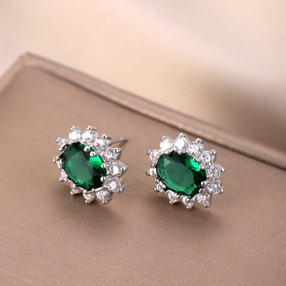 1 Pair Luxurious Shiny SUNFLOWER (Jz001) Inlay Copper Zircon Ear Studs