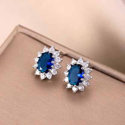 1 Pair Luxurious Shiny SUNFLOWER (Jz001) Inlay Copper Zircon Ear Studs