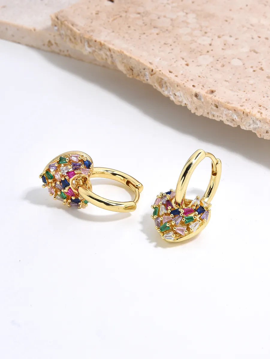 1 Pair Luxurious Simple Style Heart Shape Plating Inlay Copper Zircon Gold Plated Earrings