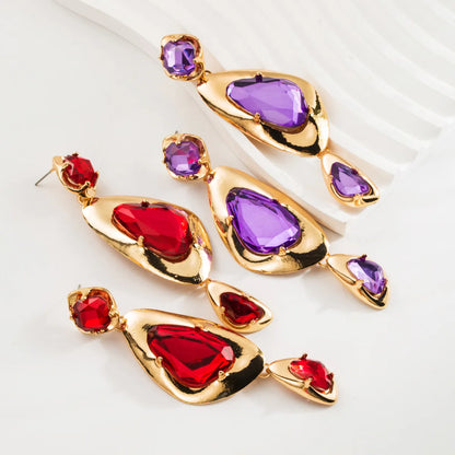 1 Pair Luxurious Simple Style Irregular Inlay Alloy Glass Drill Gold Plated Drop Earrings