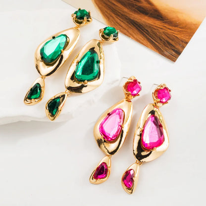 1 Pair Luxurious Simple Style Irregular Inlay Alloy Glass Drill Gold Plated Drop Earrings