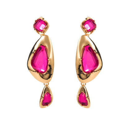 1 Pair Luxurious Simple Style Irregular Inlay Alloy Glass Drill Gold Plated Drop Earrings