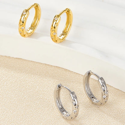 1 Pair Luxurious Simple Style Round Plating Inlay Sterling Silver Zircon 18k Gold Plated White Gold Plated Hoop Earrings