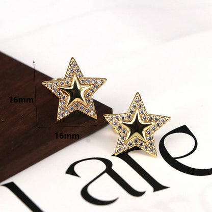 1 Pair Luxurious Simple Style Shiny Star Moon Heart Shape Plating Copper 18K Gold Plated Ear Studs