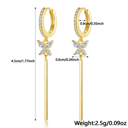 1 Pair Luxurious Simple Style Shiny Tassel Butterfly Plating Inlay Sterling Silver Zircon 18k Gold Plated White Gold Plated Drop Earrings