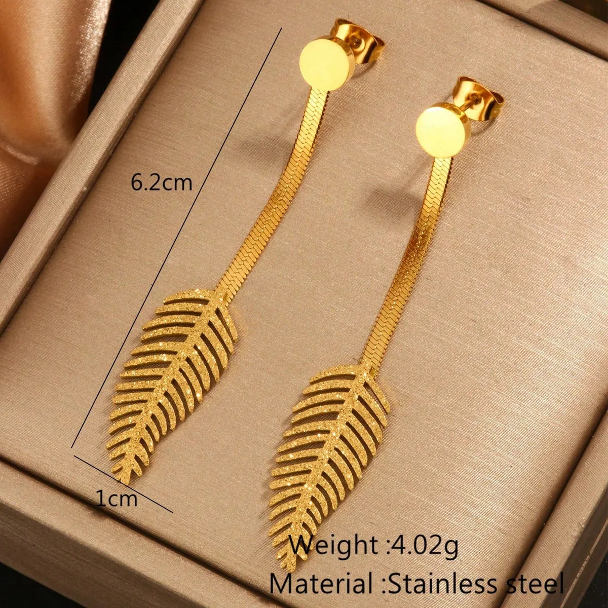 1 Pair Luxurious Solid Color Feather Plating Inlay 304 Stainless Steel Artificial Rhinestones 18K Gold Plated Drop Earrings