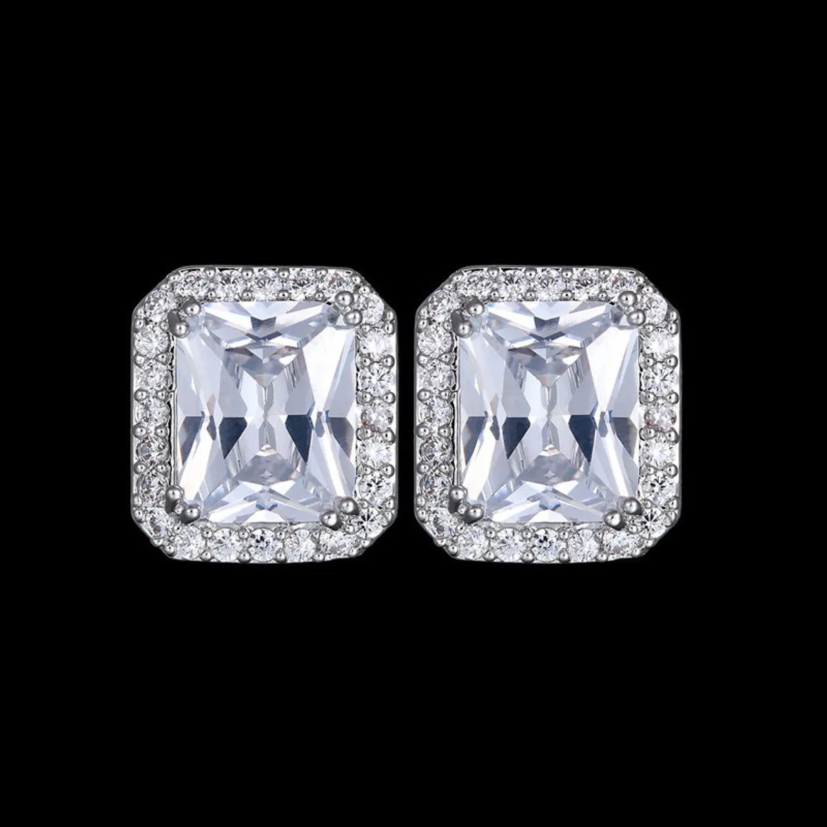 1 Pair Luxurious Square Inlay Copper Artificial Crystal Zircon Ear Studs