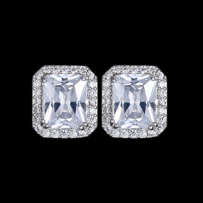 1 Pair Luxurious Square Inlay Copper Artificial Crystal Zircon Ear Studs