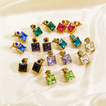 1 Pair Luxurious Square Plating Inlay Stainless Steel Titanium Steel Zircon 14k Gold Plated Drop Earrings