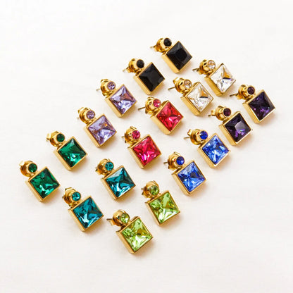 1 Pair Luxurious Square Plating Inlay Stainless Steel Titanium Steel Zircon 14k Gold Plated Drop Earrings