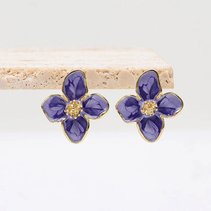 1 Pair Luxurious Sweet Artistic Petal Enamel Three-dimensional Alloy Ear Studs