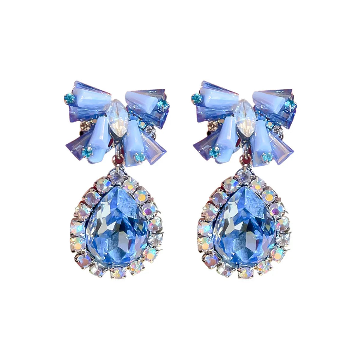 1 Pair Luxurious Sweet Water Droplets Bow Knot Plating Inlay Copper Artificial Crystal Rhinestones Drop Earrings