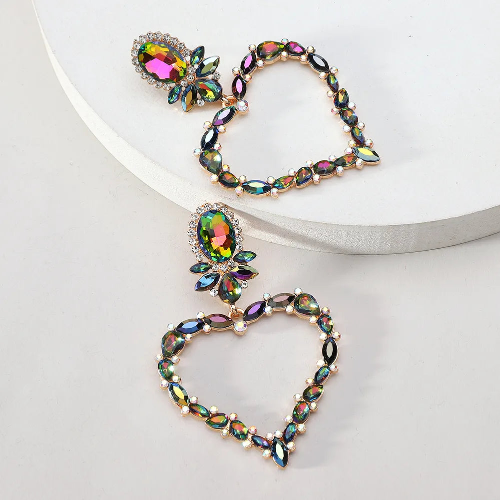 1 Pair Luxurious Vacation Shiny Heart Shape Inlay Alloy Glass Drop Earrings