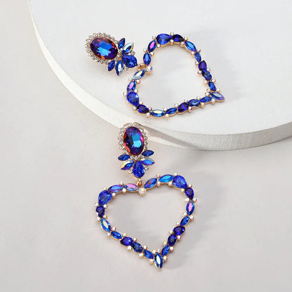 1 Pair Luxurious Vacation Shiny Heart Shape Inlay Alloy Glass Drop Earrings