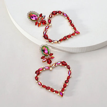 1 Pair Luxurious Vacation Shiny Heart Shape Inlay Alloy Glass Drop Earrings