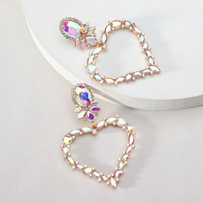 1 Pair Luxurious Vacation Shiny Heart Shape Inlay Alloy Glass Drop Earrings