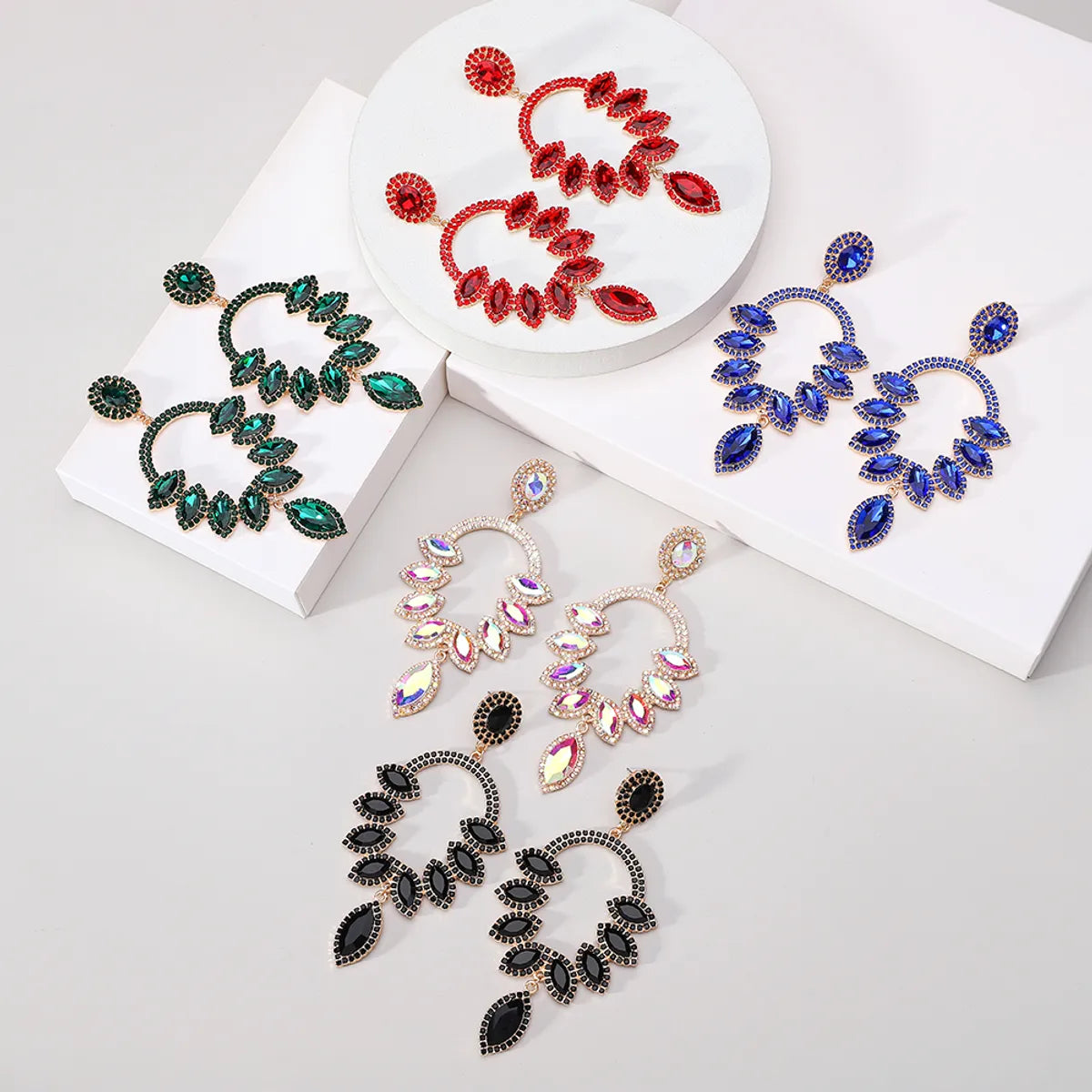 1 Pair Luxurious Water Droplets Inlay Zinc Alloy Glass Dangling Earrings