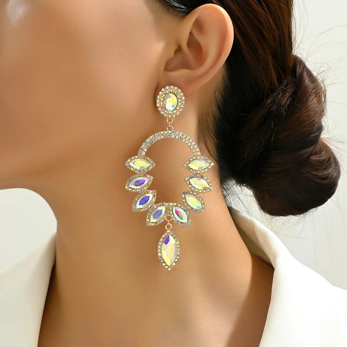 1 Pair Luxurious Water Droplets Inlay Zinc Alloy Glass Dangling Earrings