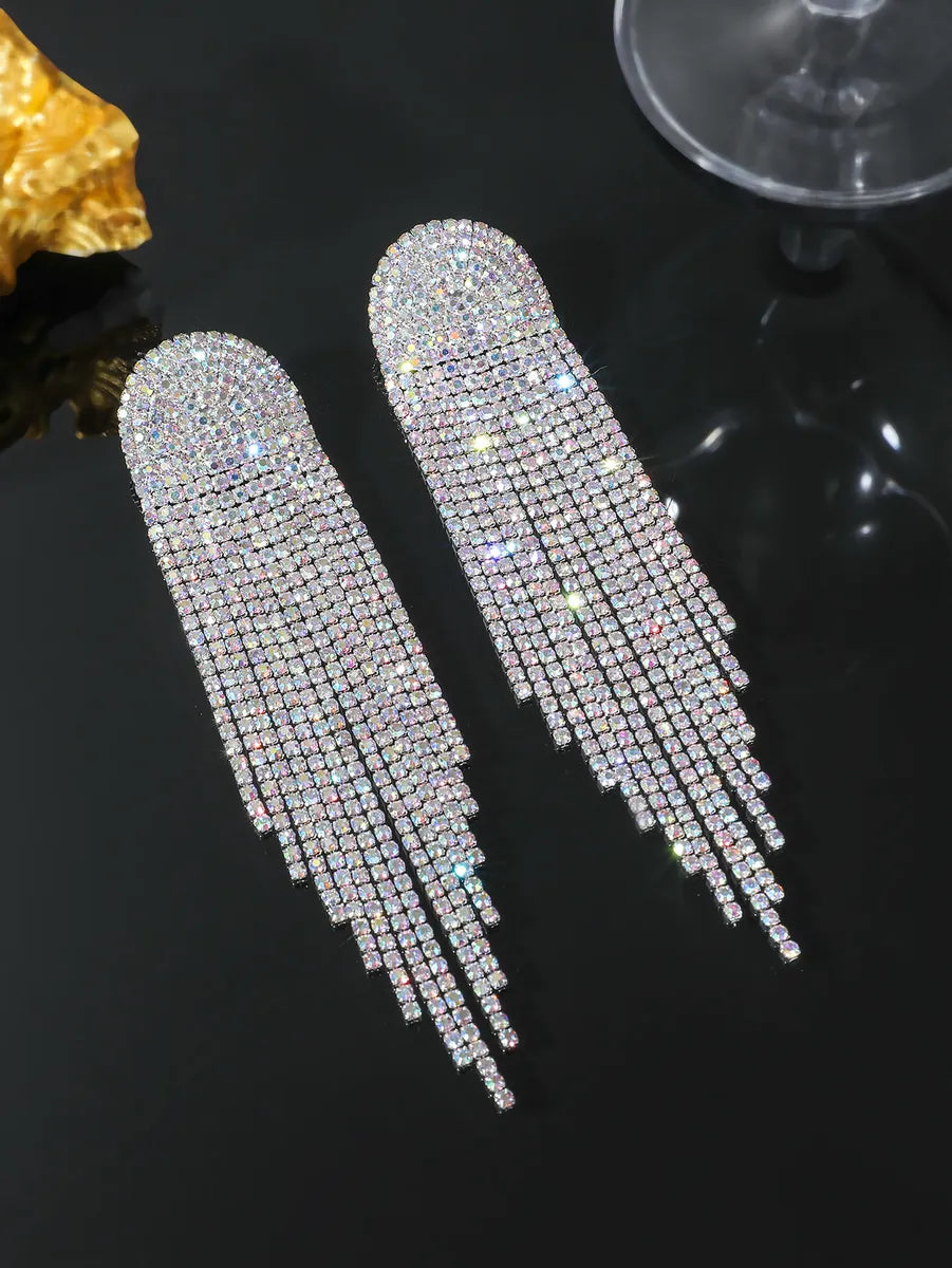 1 Pair Luxurious Wedding Vacation Geometric Rhinestone Silver Plated Drop Earrings