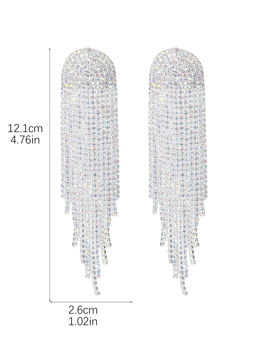 1 Pair Luxurious Wedding Vacation Geometric Rhinestone Silver Plated Drop Earrings