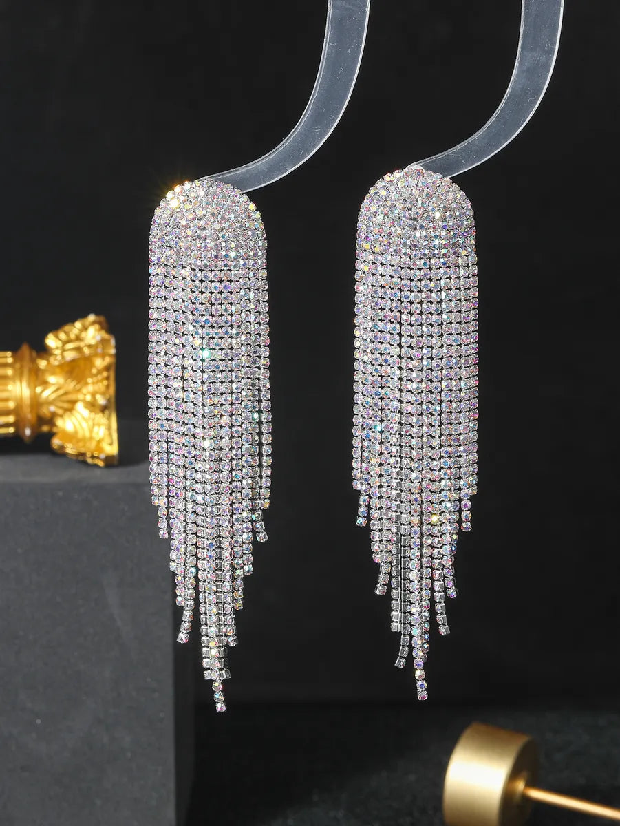 1 Pair Luxurious Wedding Vacation Geometric Rhinestone Silver Plated Drop Earrings