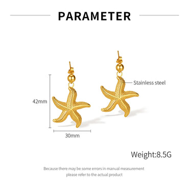 1 Pair Marine Style Beach Starfish Coral Pearl Inlay 304 Stainless Steel Artificial Pearls Drop Earrings