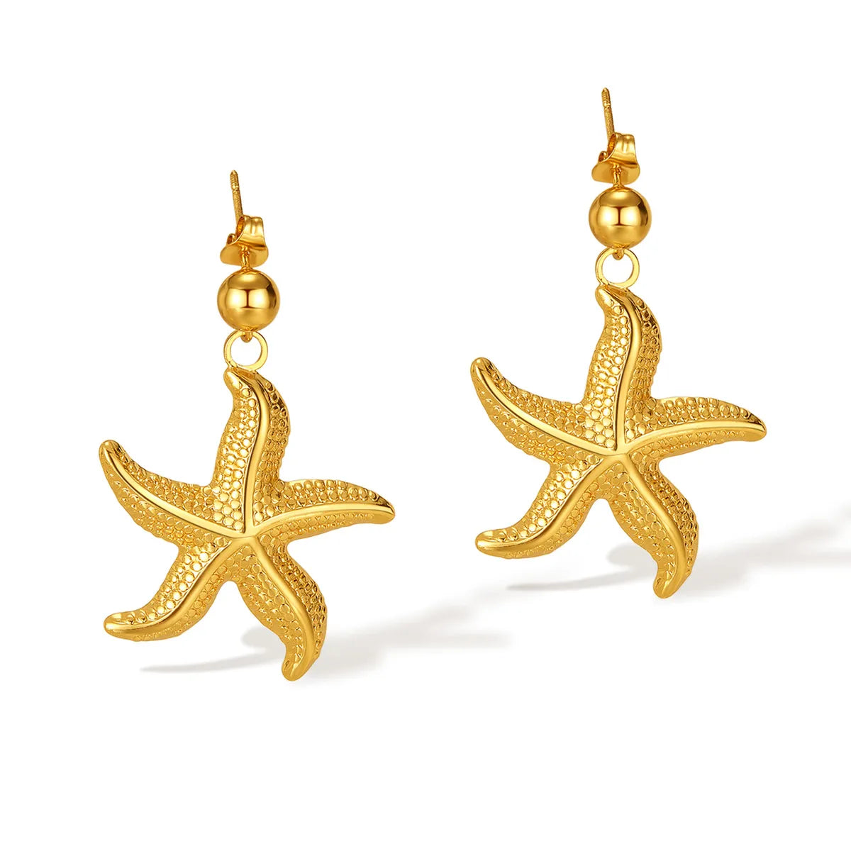 1 Pair Marine Style Beach Starfish Coral Pearl Inlay 304 Stainless Steel Artificial Pearls Drop Earrings