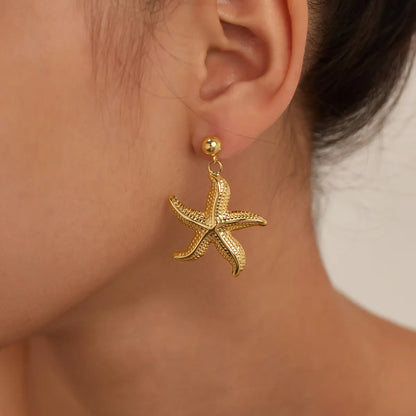 1 Pair Marine Style Beach Starfish Coral Pearl Inlay 304 Stainless Steel Artificial Pearls Drop Earrings