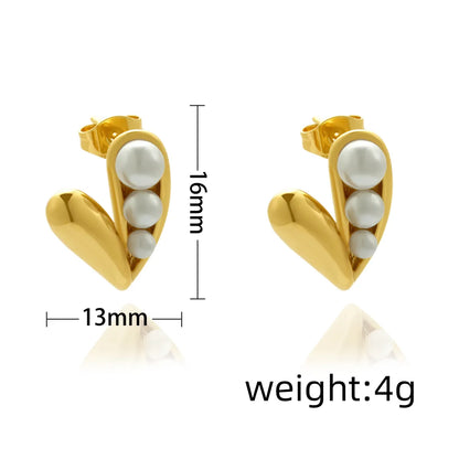 1 Pair Marine Style C Shape Irregular Water Droplets Inlay 304 Stainless Steel Artificial Pearls 18K Gold Plated Ear Studs