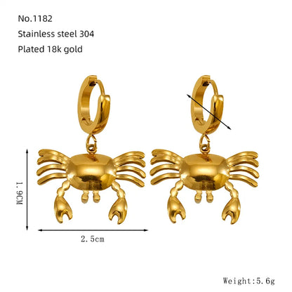 1 Pair Marine Style Modern Style Classic Style Starfish Crab Shell Plating 304 Stainless Steel 18K Gold Plated Drop Earrings