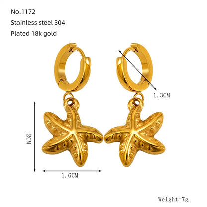 1 Pair Marine Style Modern Style Classic Style Starfish Crab Shell Plating 304 Stainless Steel 18K Gold Plated Drop Earrings