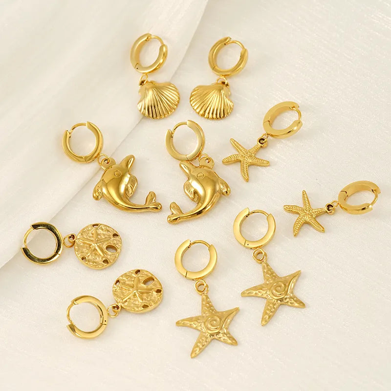 1 Pair Marine Style Modern Style Classic Style Starfish Crab Shell Plating 304 Stainless Steel 18K Gold Plated Drop Earrings