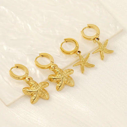 1 Pair Marine Style Modern Style Classic Style Starfish Crab Shell Plating 304 Stainless Steel 18K Gold Plated Drop Earrings