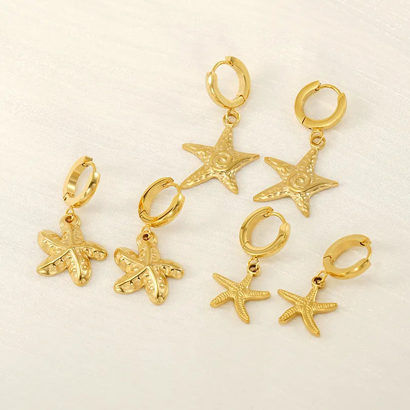 1 Pair Marine Style Modern Style Classic Style Starfish Crab Shell Plating 304 Stainless Steel 18K Gold Plated Drop Earrings