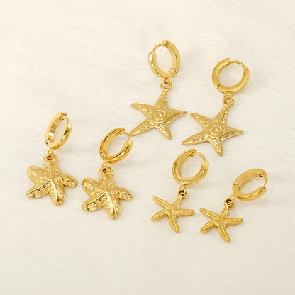 1 Pair Marine Style Modern Style Classic Style Starfish Crab Shell Plating 304 Stainless Steel 18K Gold Plated Drop Earrings