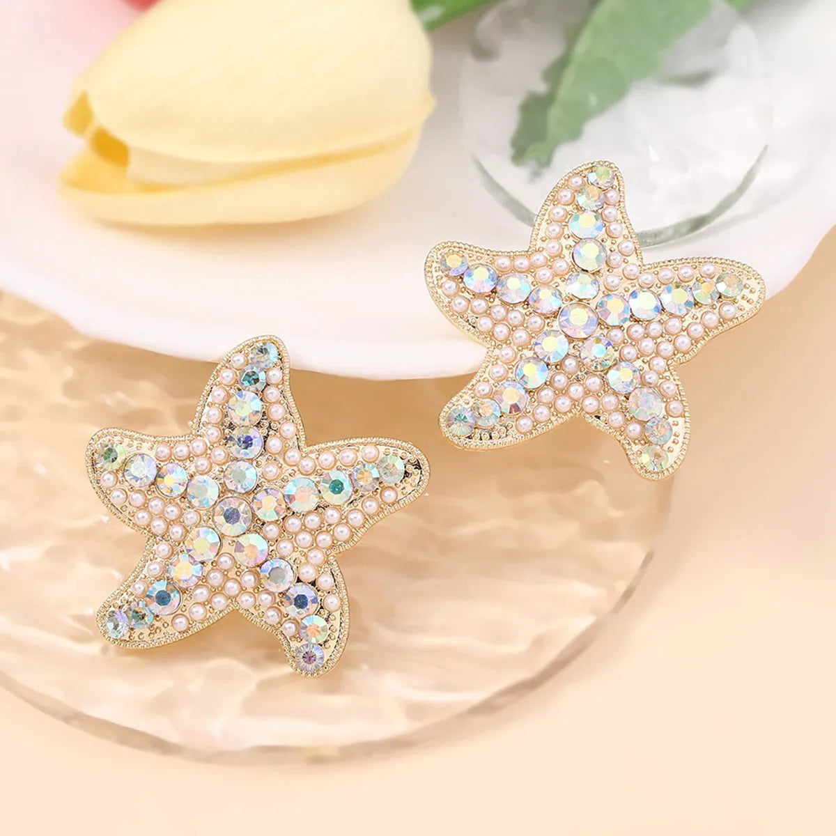 1 Pair Marine Style Modern Style Classic Style Starfish Plating Inlay Zinc Alloy Imitation Pearl Rhinestones Ear Studs