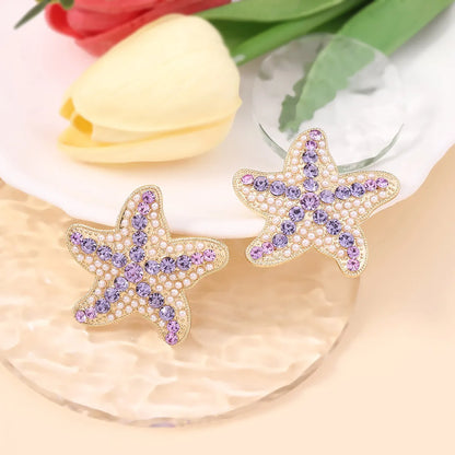 1 Pair Marine Style Modern Style Classic Style Starfish Plating Inlay Zinc Alloy Imitation Pearl Rhinestones Ear Studs