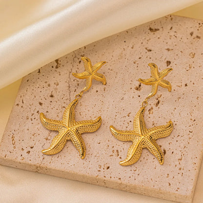 1 Pair Marine Style Pentagram Plating Titanium Steel 18k Gold Plated Drop Earrings