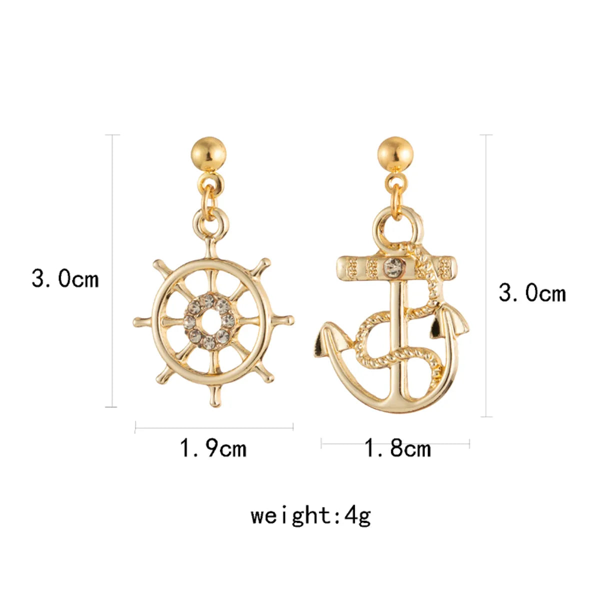 1 Pair Marine Style Rudder Anchor Plating Inlay Alloy Rhinestones Gold Plated Silver Plated Drop Earrings