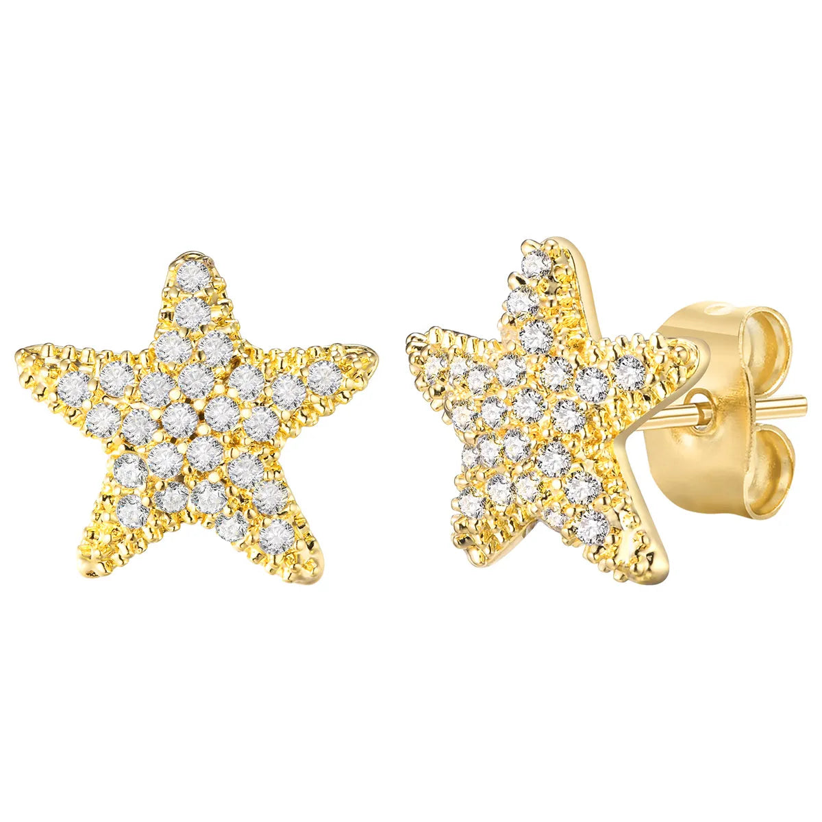 1 Pair Marine Style Shiny Starfish Plating Inlay Copper Zircon 18K Gold Plated Ear Studs