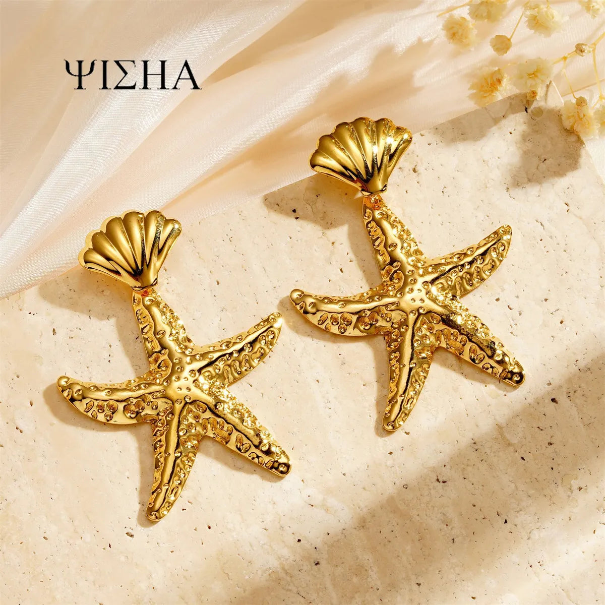 1 Pair Marine Style Simple Style Starfish Plating 304 Stainless Steel Drop Earrings