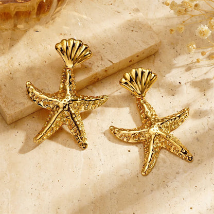 1 Pair Marine Style Simple Style Starfish Plating 304 Stainless Steel Drop Earrings