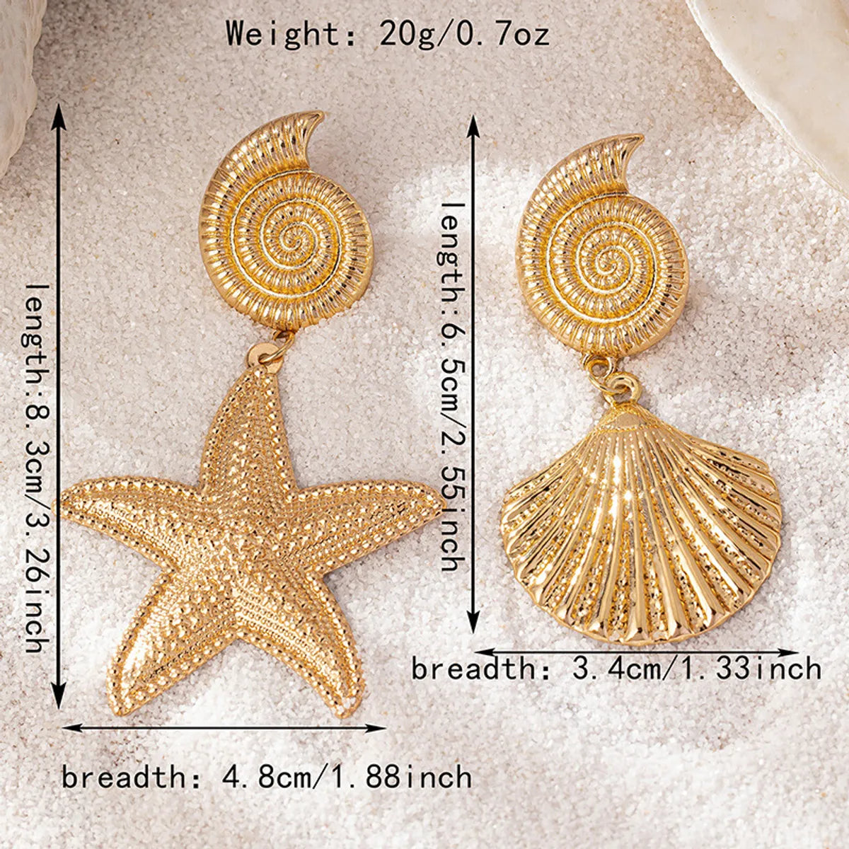 1 Pair Marine Style Simple Style Starfish Shell Plating Alloy Drop Earrings