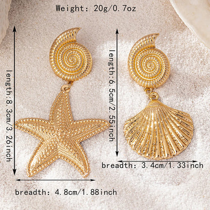 1 Pair Marine Style Simple Style Starfish Shell Plating Alloy Drop Earrings