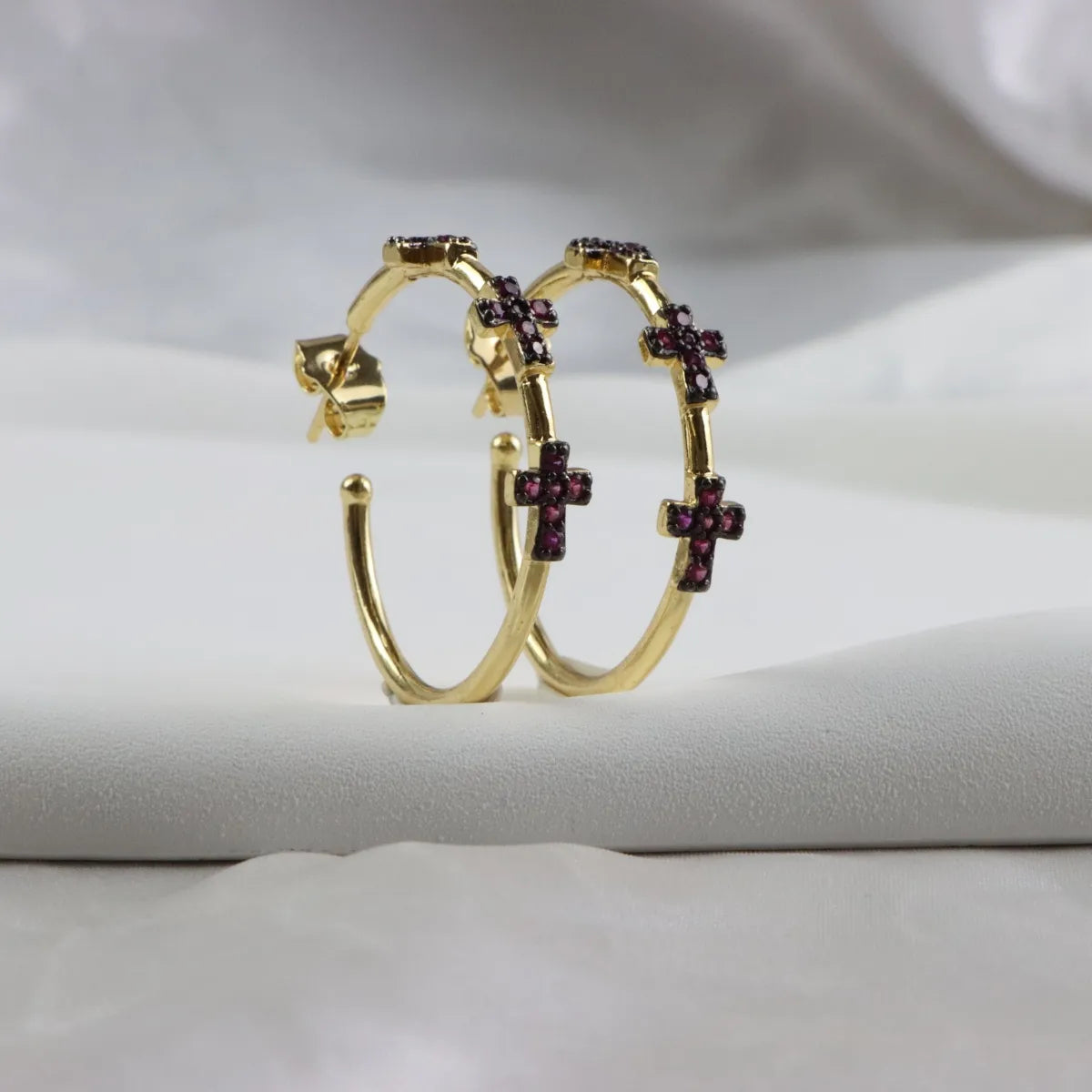 1 Pair Modern Style Artistic Cross Plating Inlay Copper Zircon 18K Gold Plated Ear Studs