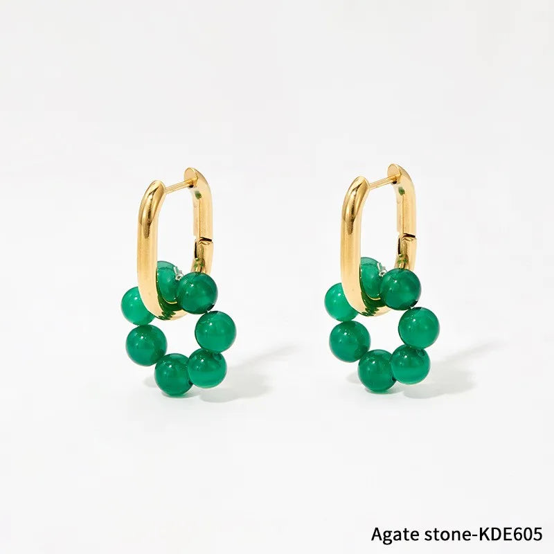 1 Pair Modern Style Artistic Flower Plating Inlay 304 Stainless Steel Natural Stone 16K Gold Plated White Gold Plated Gold Plated Earrings